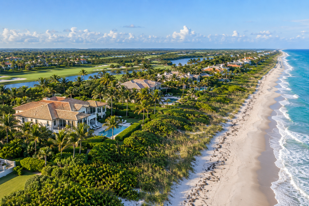 Tropical coastal homes beside the turquoise ocean on Florida's Treasure Coast