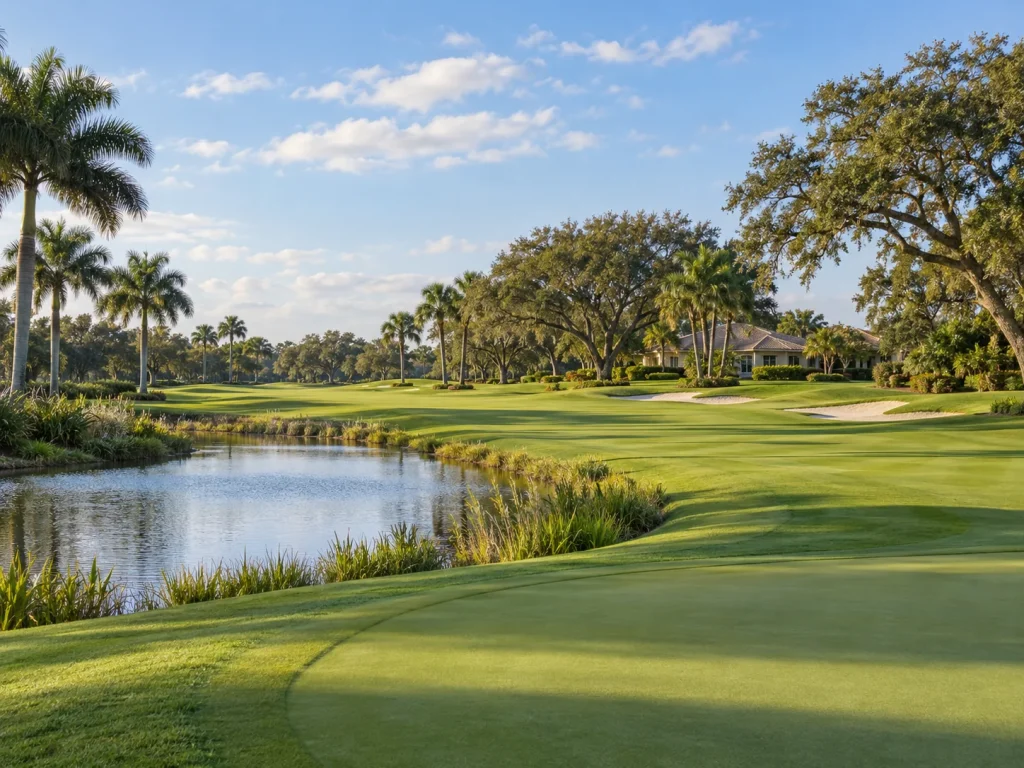 Golf fairway and lake view in a Palm City golf community